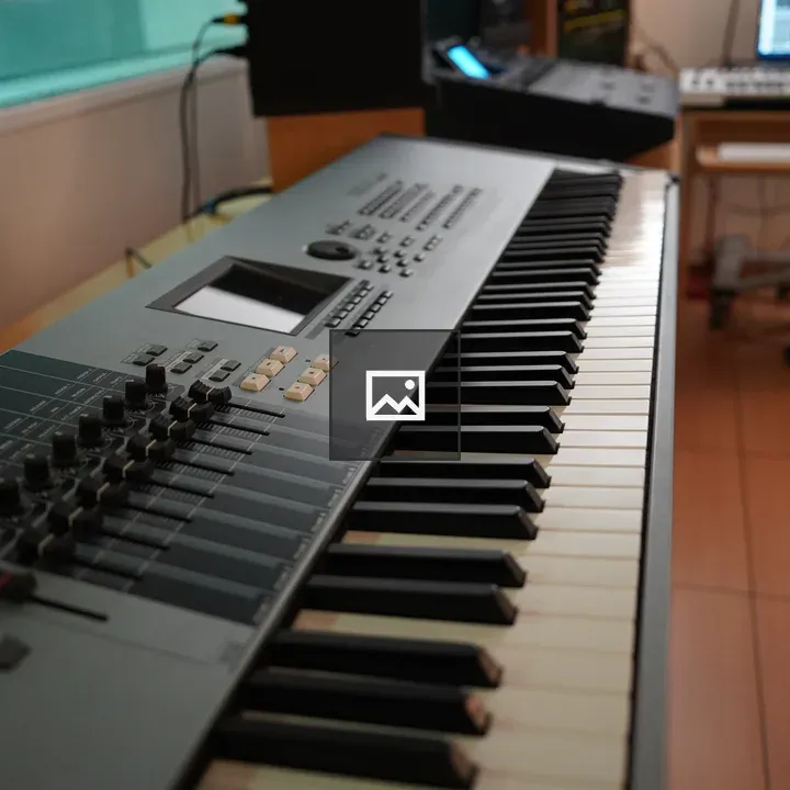 Close-up of digital keyboard and setup