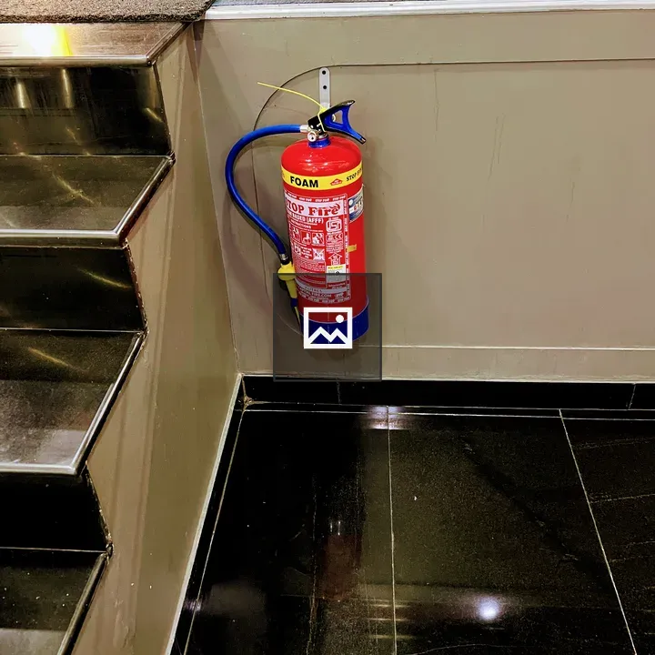 Red and blue foam fire extinguisher