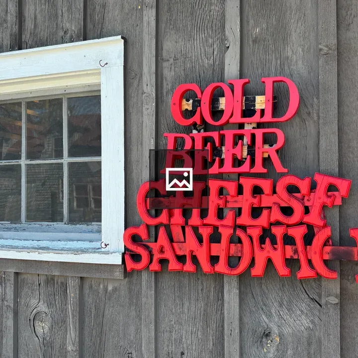 Window with Cold Beer Cheese Sandwich Text