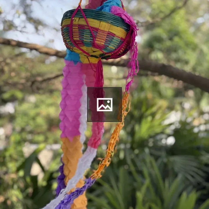 Colorful woven basket with streamers