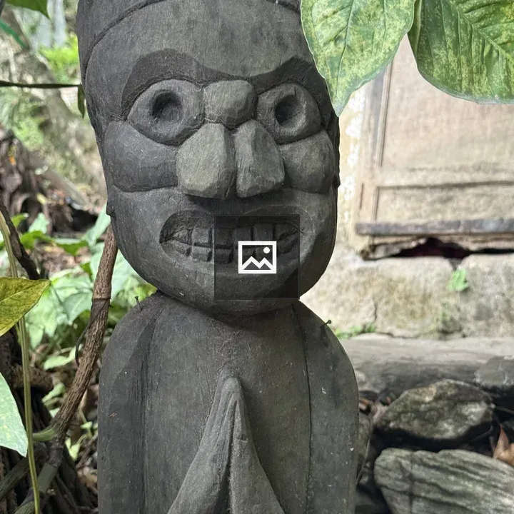 Carved wooden statue portrait