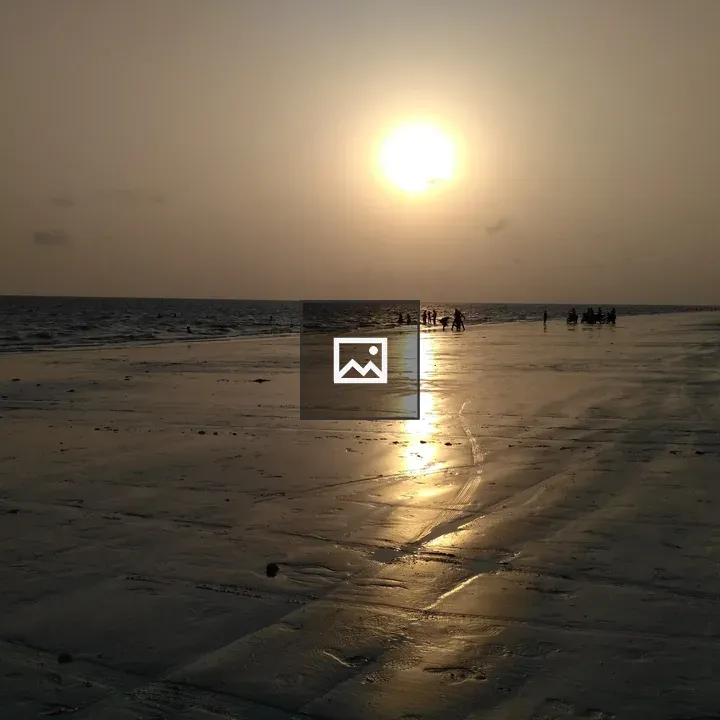 Sunset Beach Scene with Silhouettes