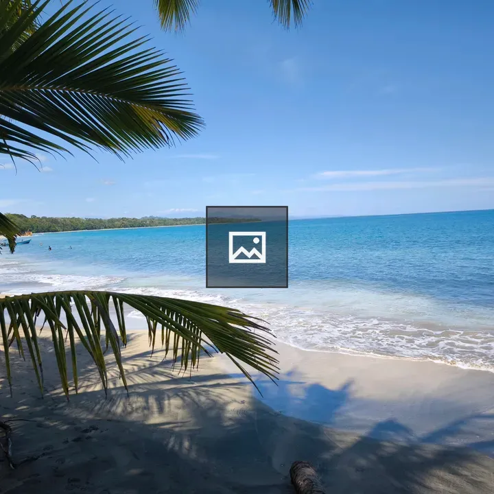 Tropical Beach Scene with Palm Fronds