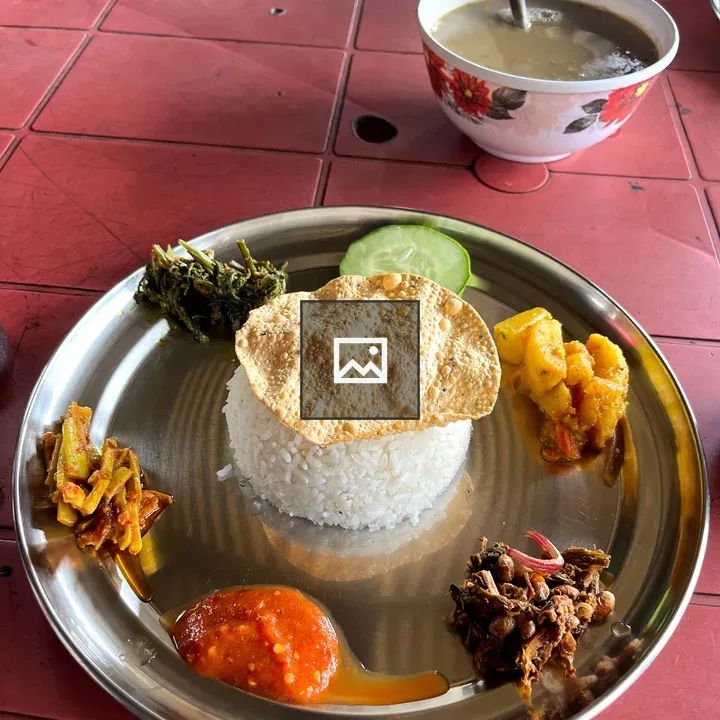 Rice with Papadum on Plate