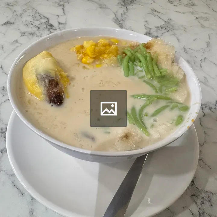 White Bowl Dessert with Green Jelly Noodles