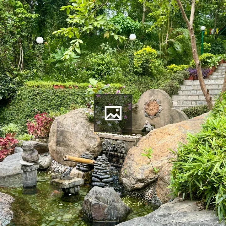 Ornamental garden with rock pond