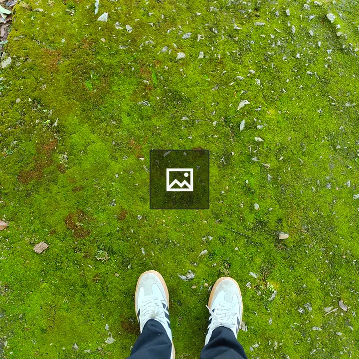 White sneakers on moss surface