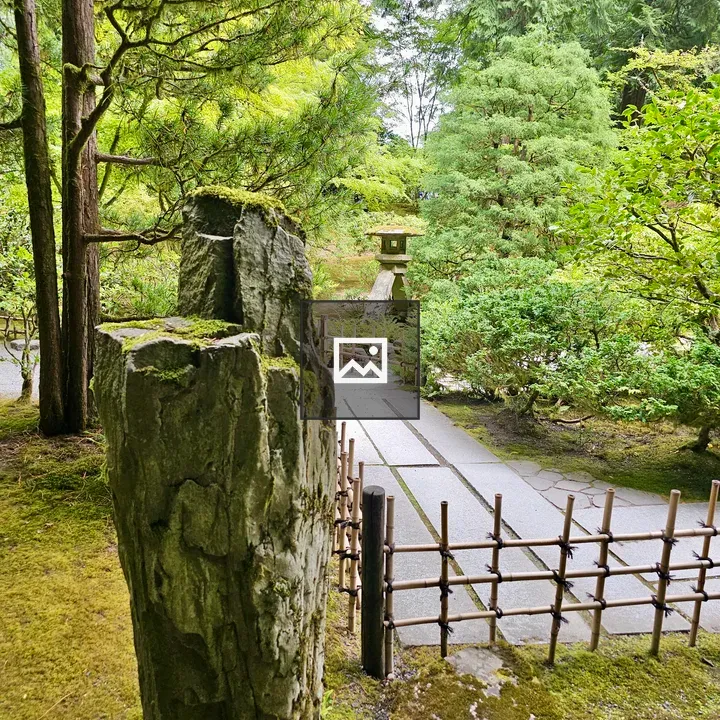 Stone path with lantern at Portland Japanese Garden