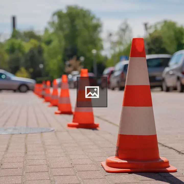 Car park with orange cones