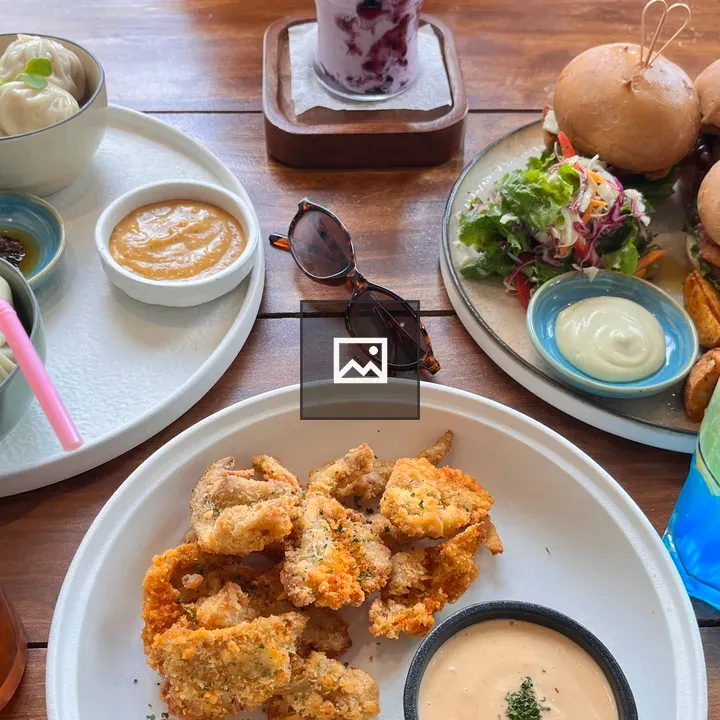 Colorful dining setup dishes