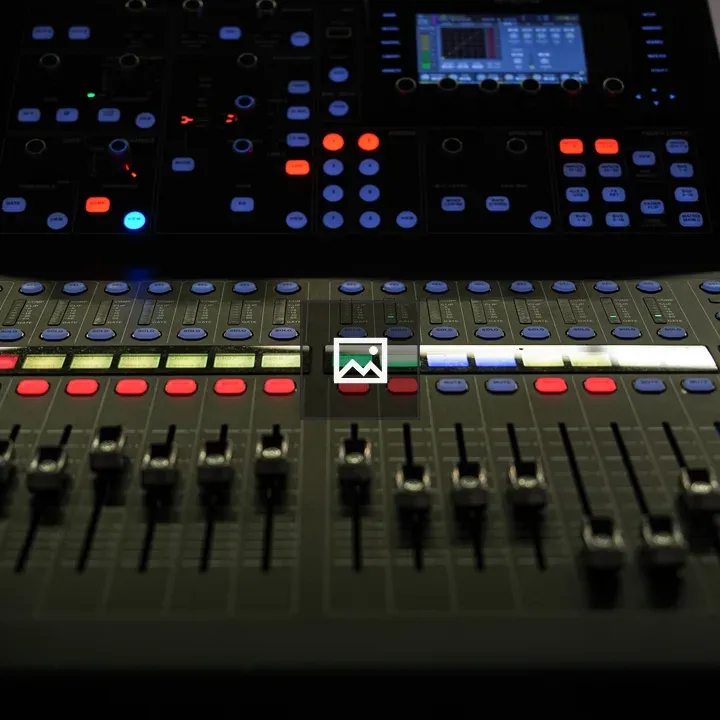 Audio mixing console close-up