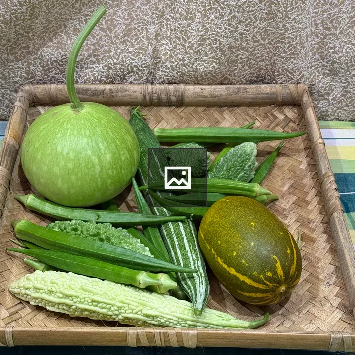 Fresh Indian vegetables in bamboo tray