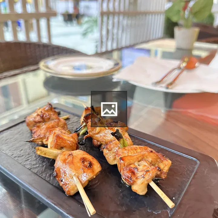Grilled chicken skewers on plate