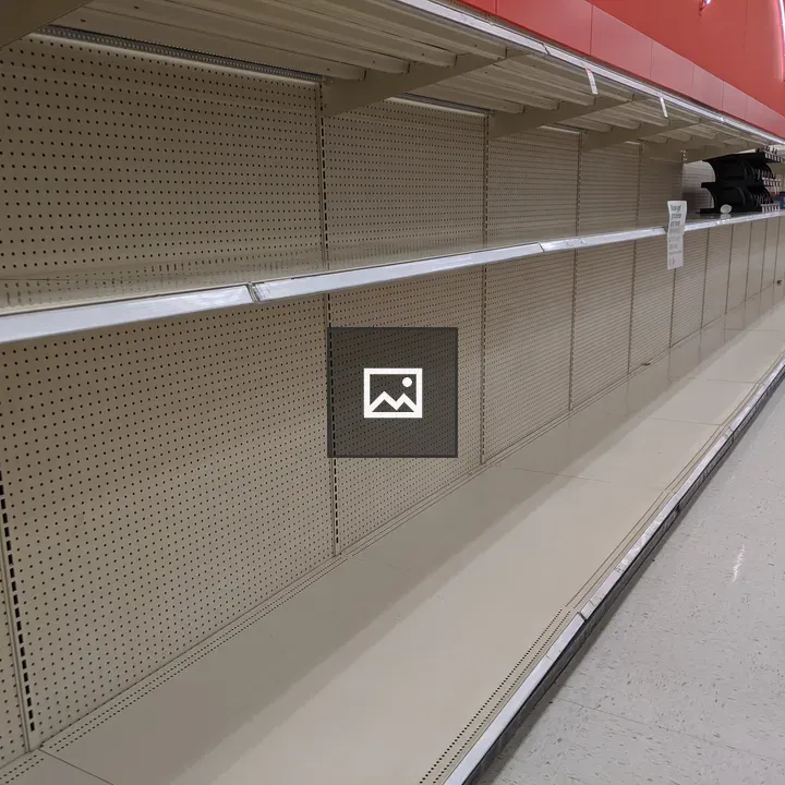 Empty shelves in a store