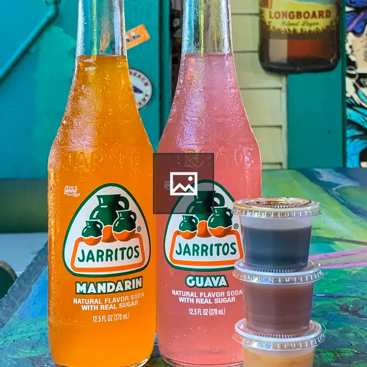 Colorful soda bottles and sauces