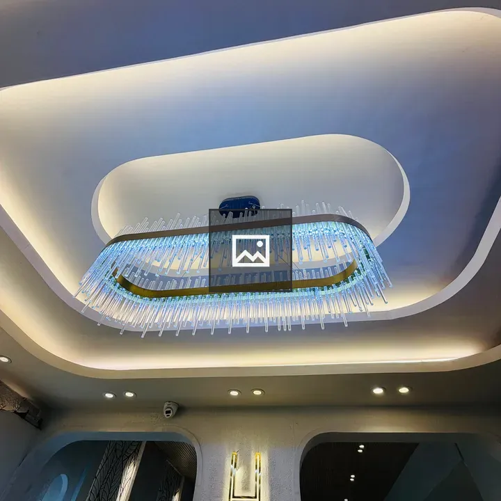 Modern chandelier with blue glass tubes