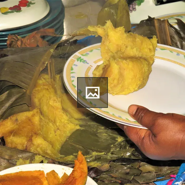 Cooked matooke served in Uganda