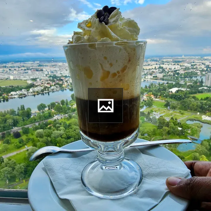 Layered coffee drink in glass