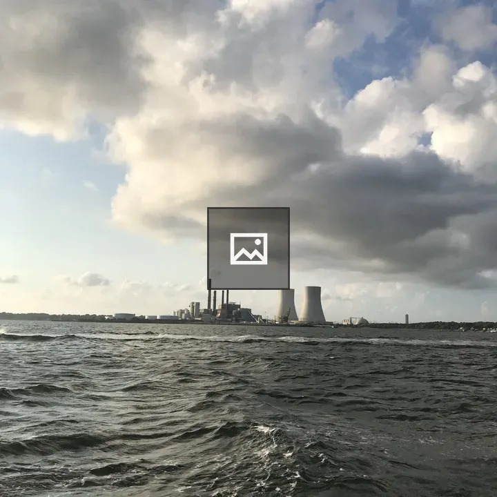 Large concrete cooling towers from Brayton Point Station