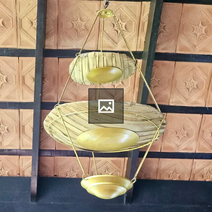 Traditional woven baskets and brass bowls