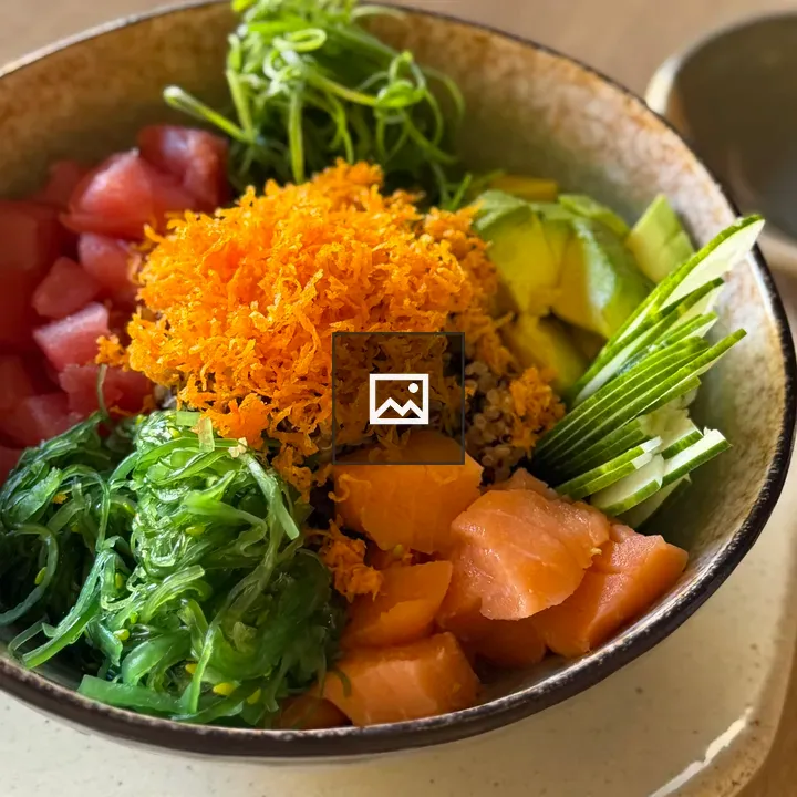 Poke bowl with salmon and tuna