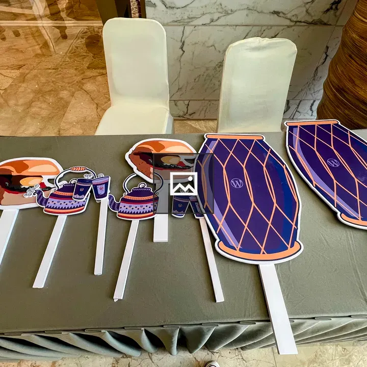 Event booth props on sticks