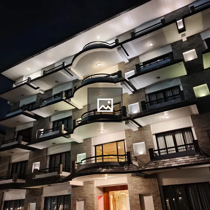 Modern building with stone facade