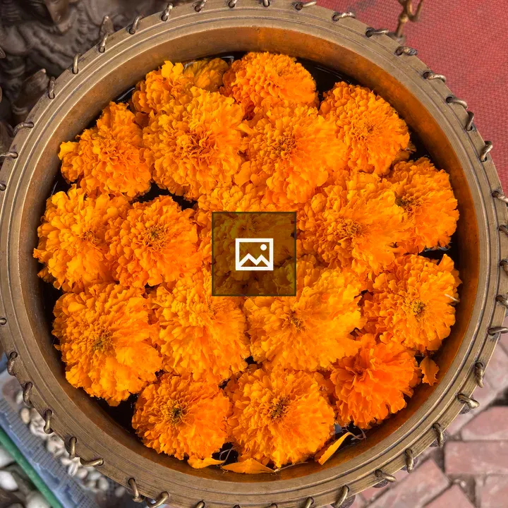 Brass Bowl of Marigolds