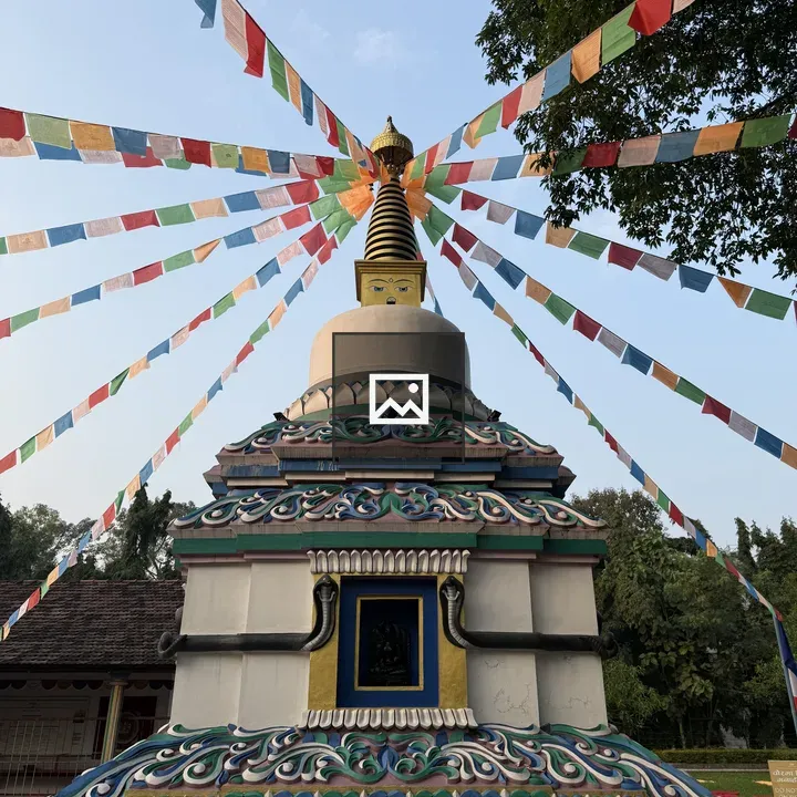 Buddhist stupa with prayer flags