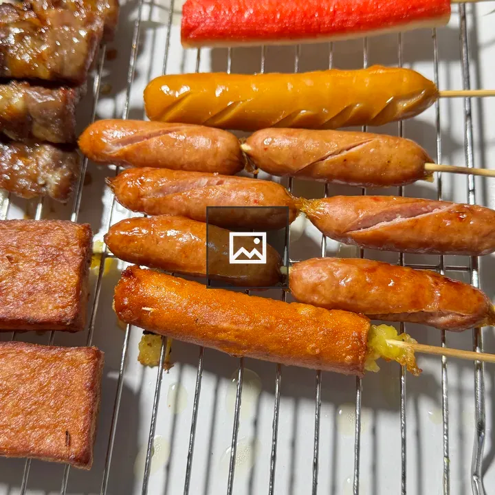 Skewered grilled snacks close-up