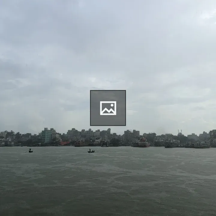 Rain over harbor river scene