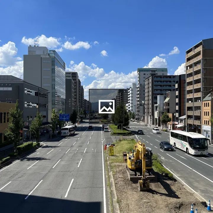 City street with crane in Kyoto