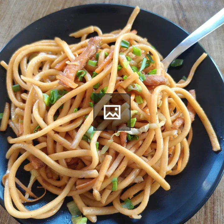 Noodles on a Black Plate