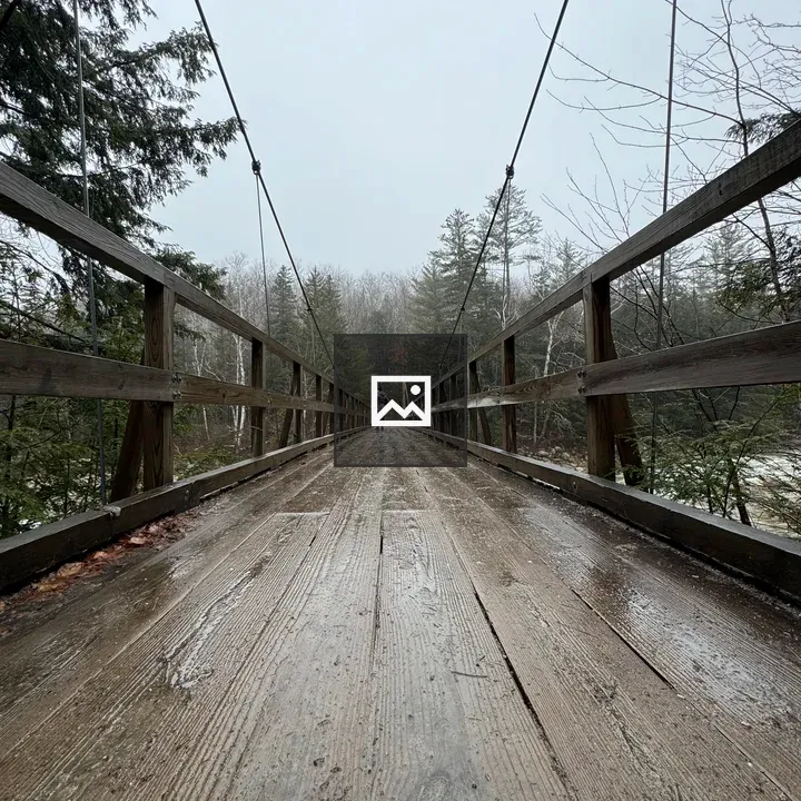 Woman on wooden suspension bridge