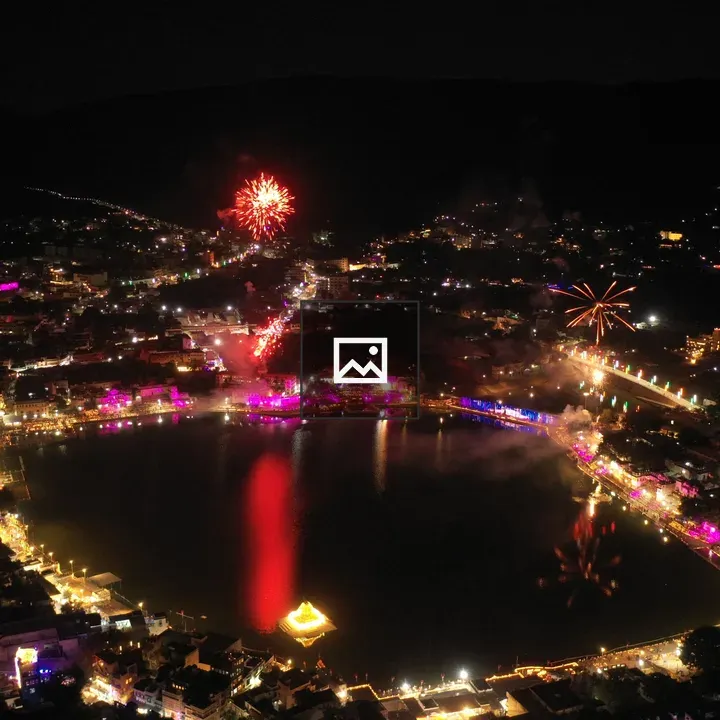 Aerial view of Pushkar Lake at night