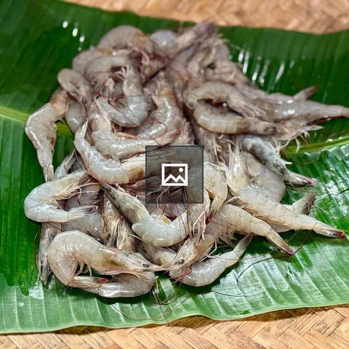 Fresh prawns on banana leaf