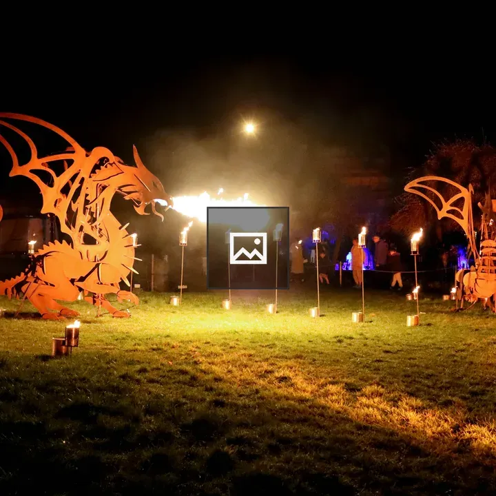 Dragon statues at night