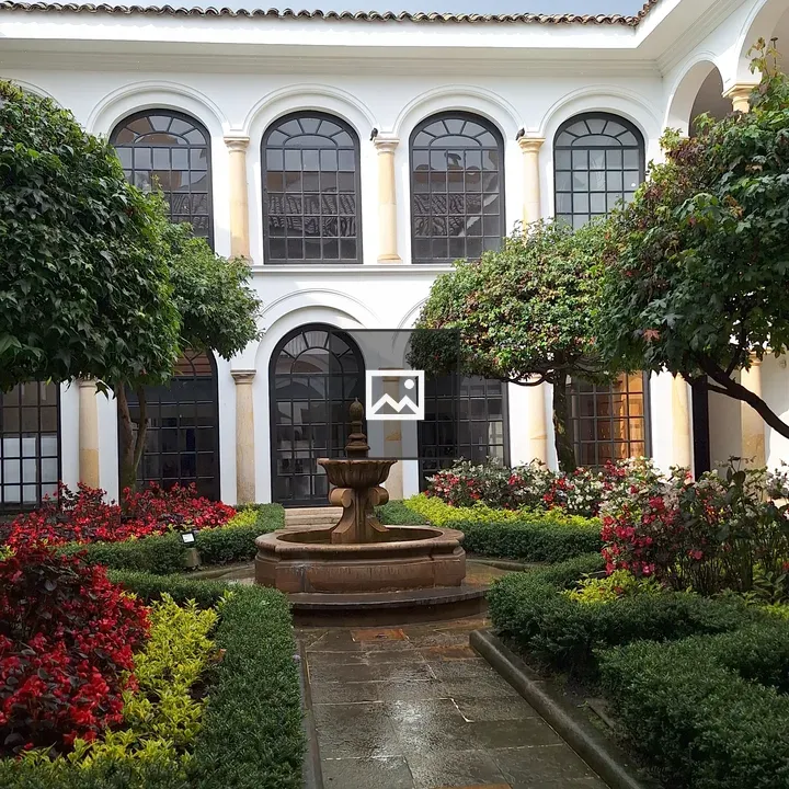 Patio interior with stone fountain