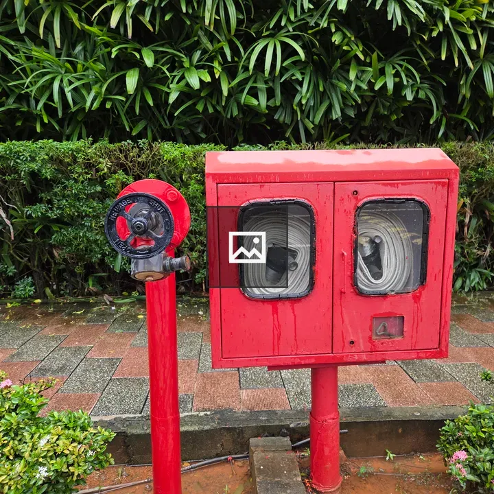 Red fire hose cabinet