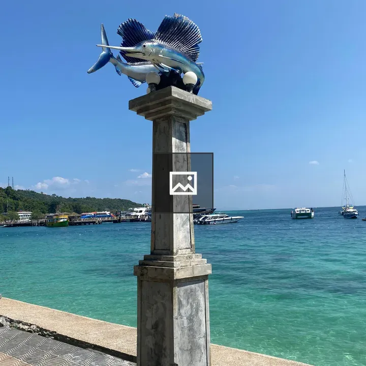 Street Light and Fish Sculptures