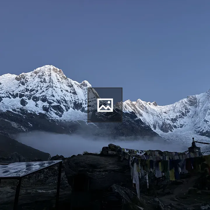 Snowy Mountains with Prayer Flags