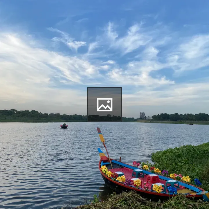 Flower-Adorned Boat on Lake