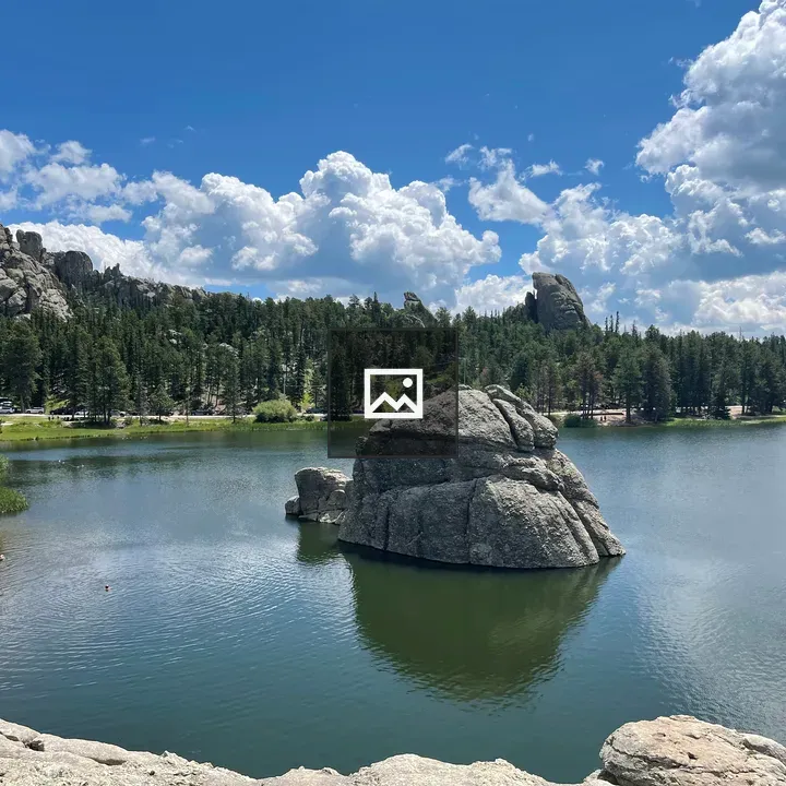 Serene lake with rock and forest