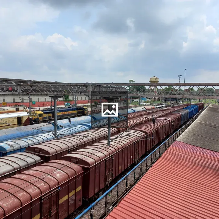 Railway yard with freight trains
