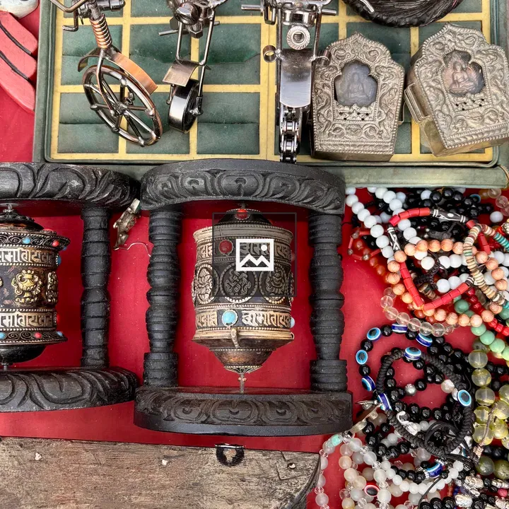 Market stall prayer wheels and beads