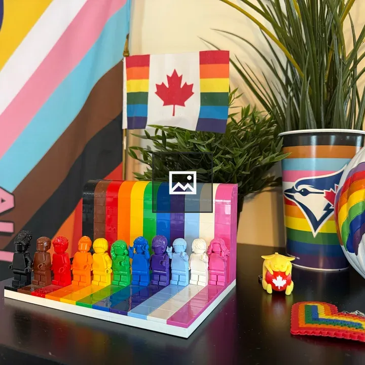 Black shelf with Pride items