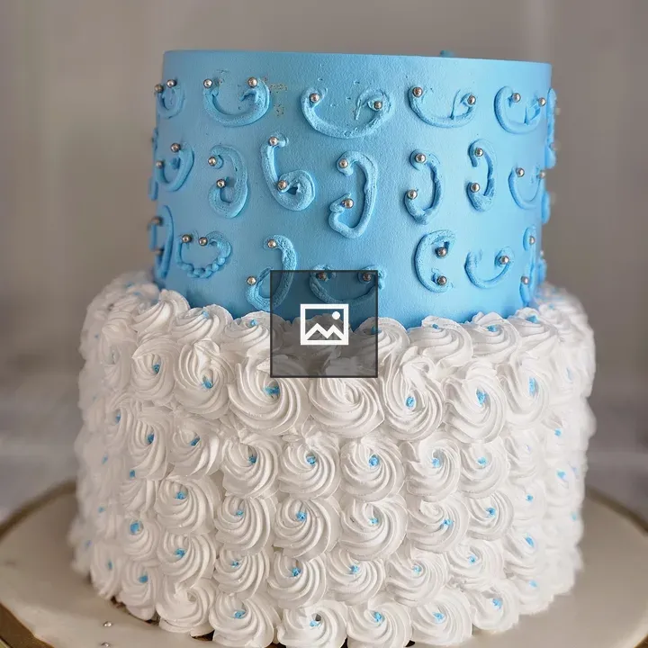 Two-tiered blue cake