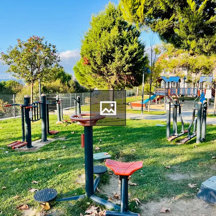 Outdoor workout equipment on grass