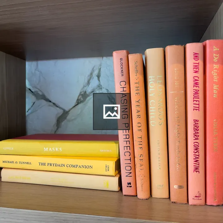 Orange books on a shelf