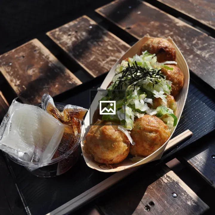Takoyaki on Wooden Bench